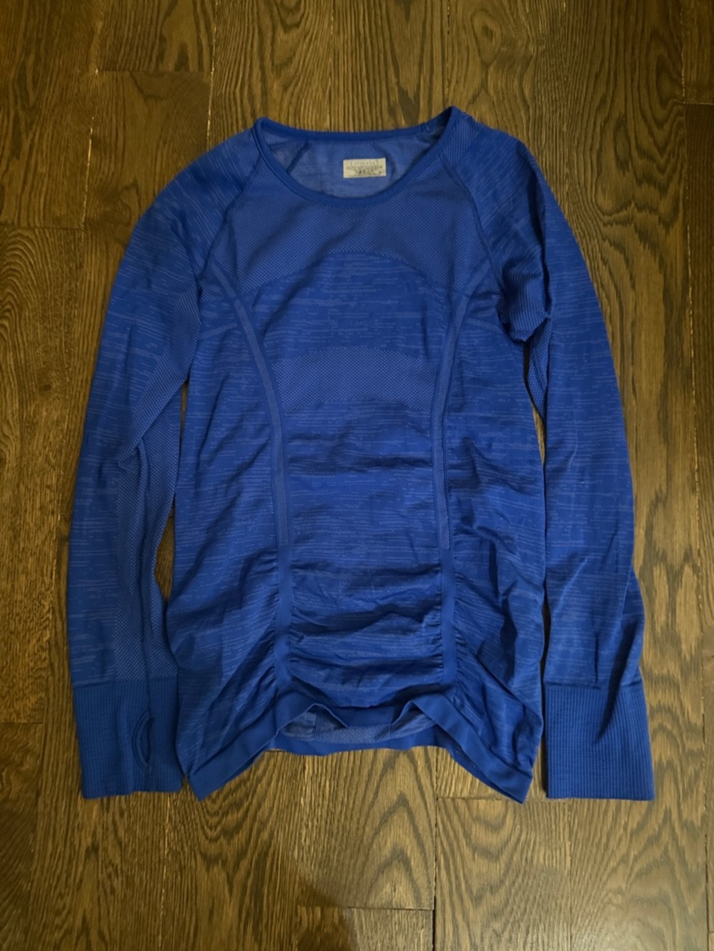 Athleta Cobalt Blue Long-Sleeve Seam & Ruched Top